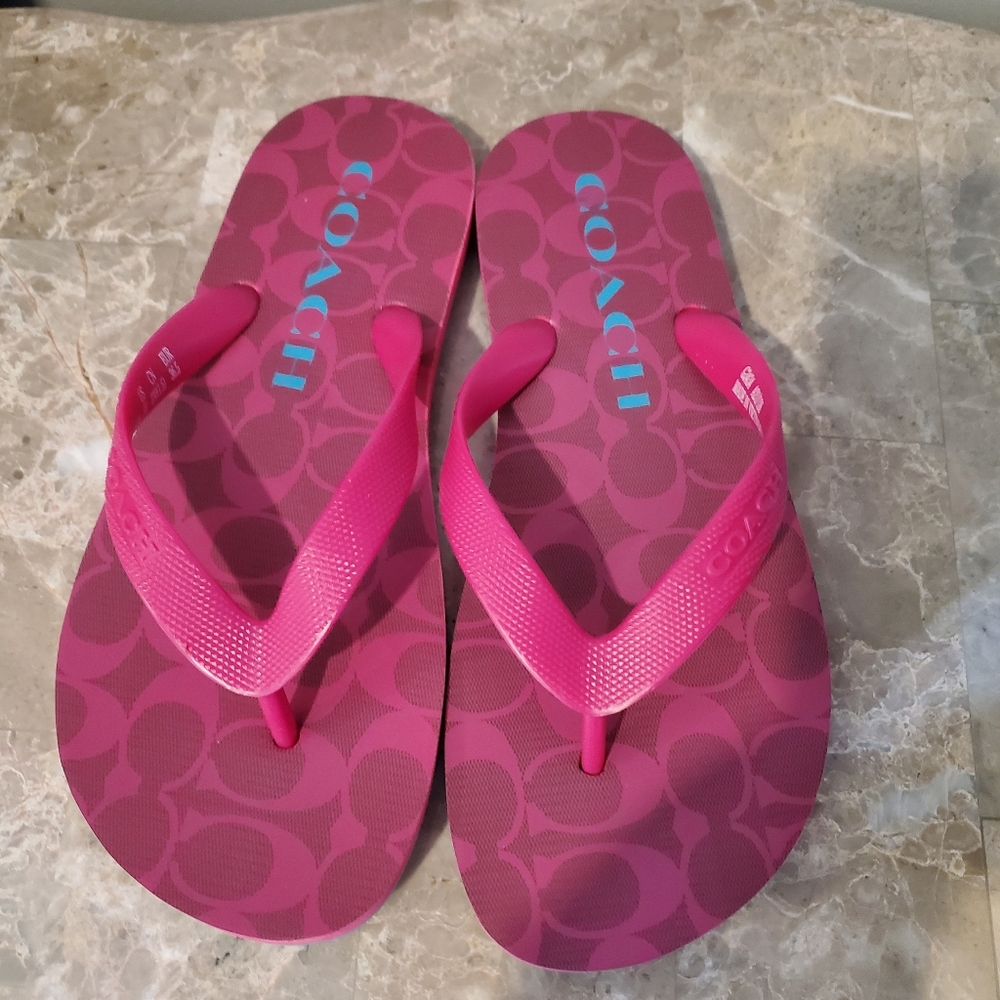 Coach Zak Rubber Bold Pink Flip Flops Sandals Size 6